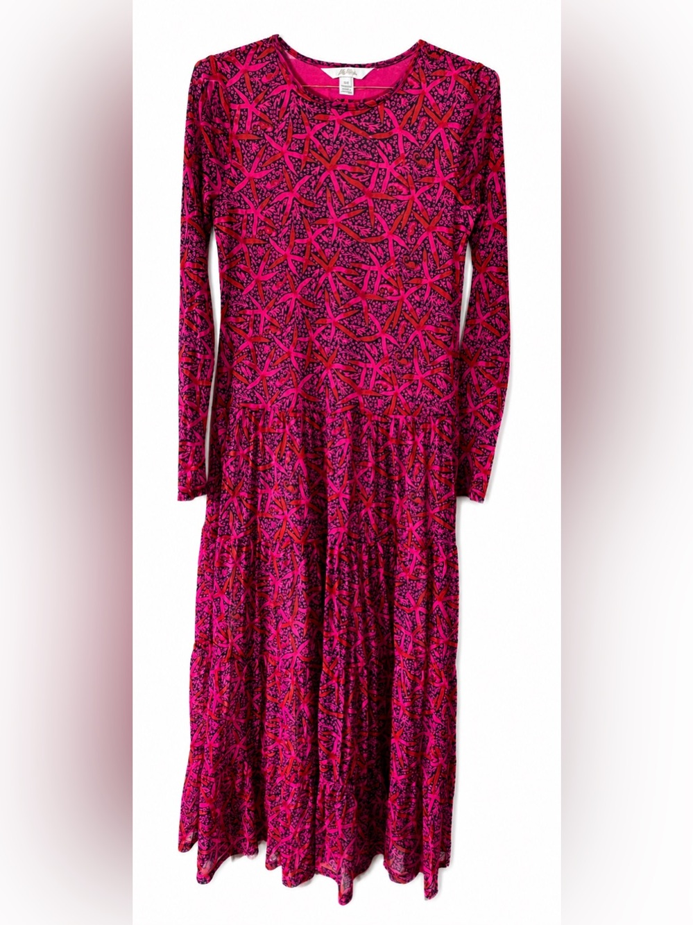 Lilly Pulitzer Pink Starfish Print Maxi Dress XS Sheer Sleeve